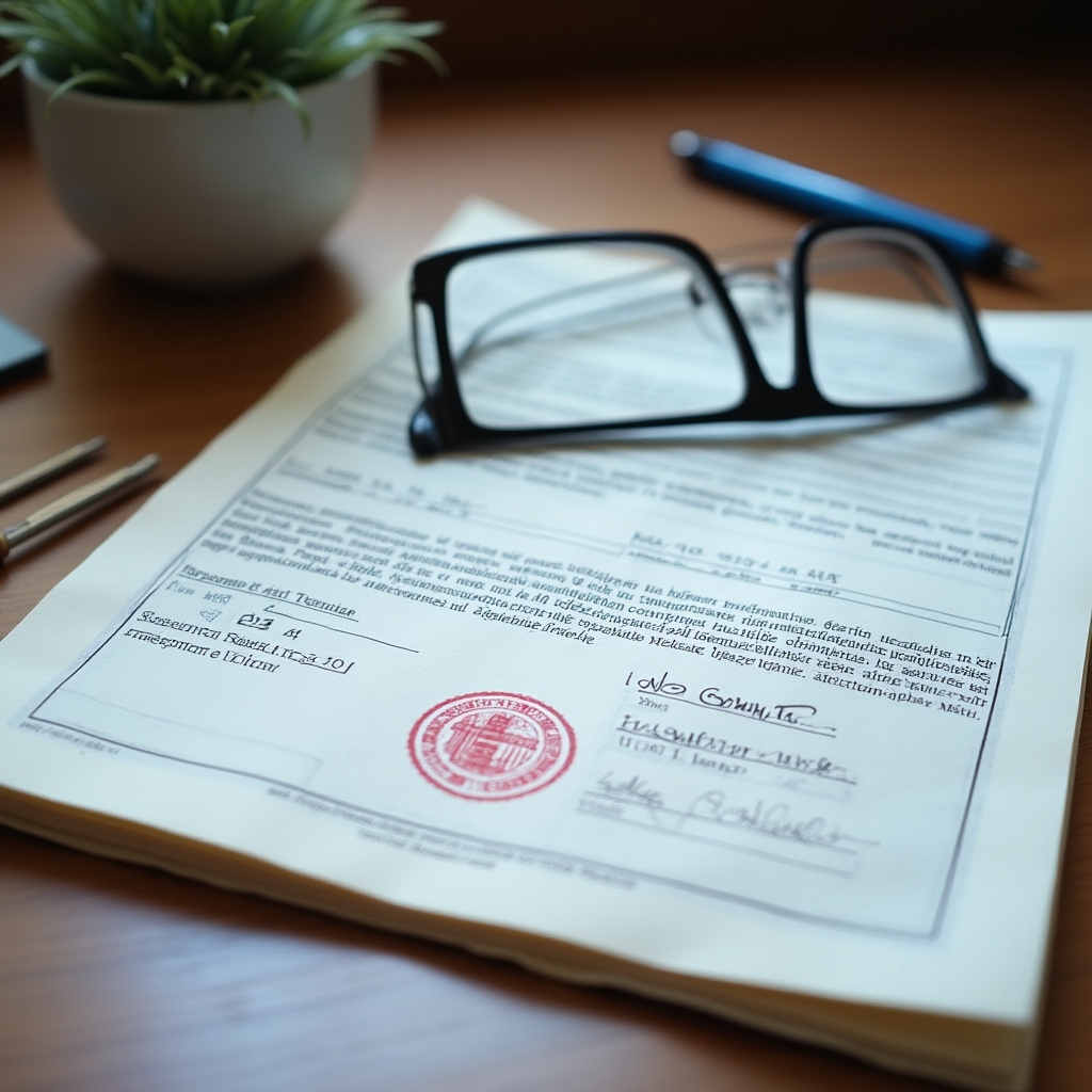 Croatian building permit document with official stamps and signatures on a desk