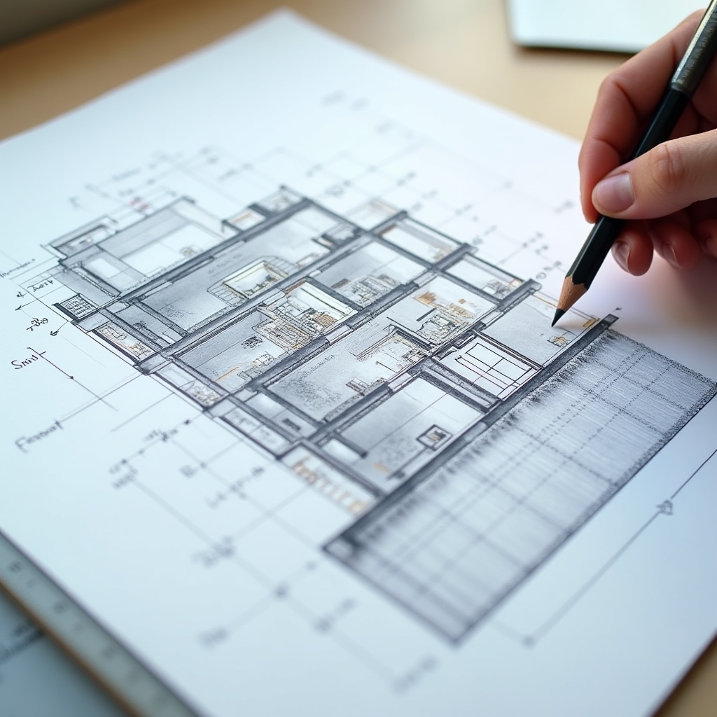 Architectural cross-section drawing showing building height and floor construction details